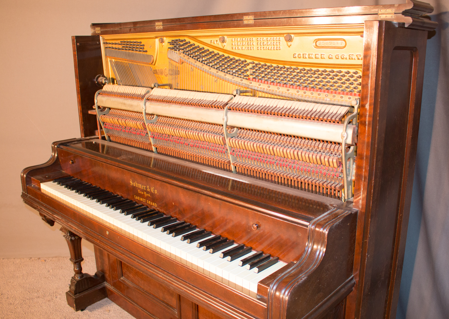 Sohmer Victorian Walnut Upright Piano - Antique Piano Shop